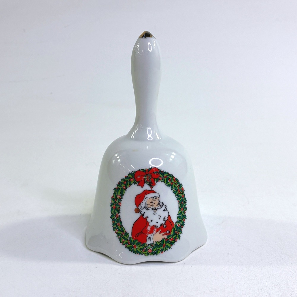 Vintage Winking Santa Claus Ceramic Christmas Bell Wreath Scalloped Edge 5.25"